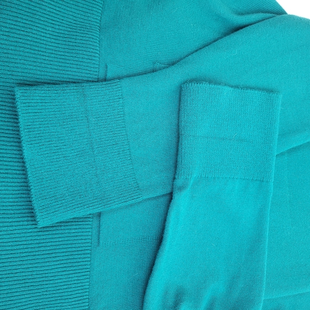 Lands End long teal green cotton cardigan pockets grandma core casual work S/P - Picture 8 of 9